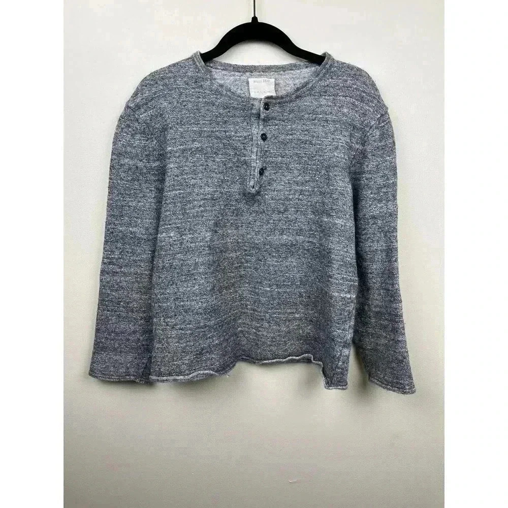 Billy Reid Heathered Gray Wool Henley Sweater - size XL